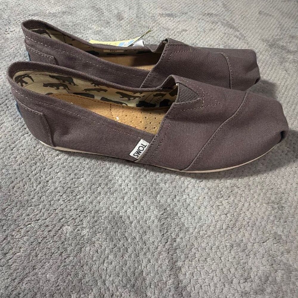 TOMS Alpargata Women’s Size 9.5 Brown Canvas Slip On Flats Classic Shoes Comfort